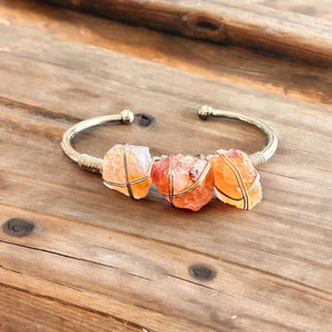 Gemstone Wire-Wrapped Bracelet - Carnelian Yellow Gold