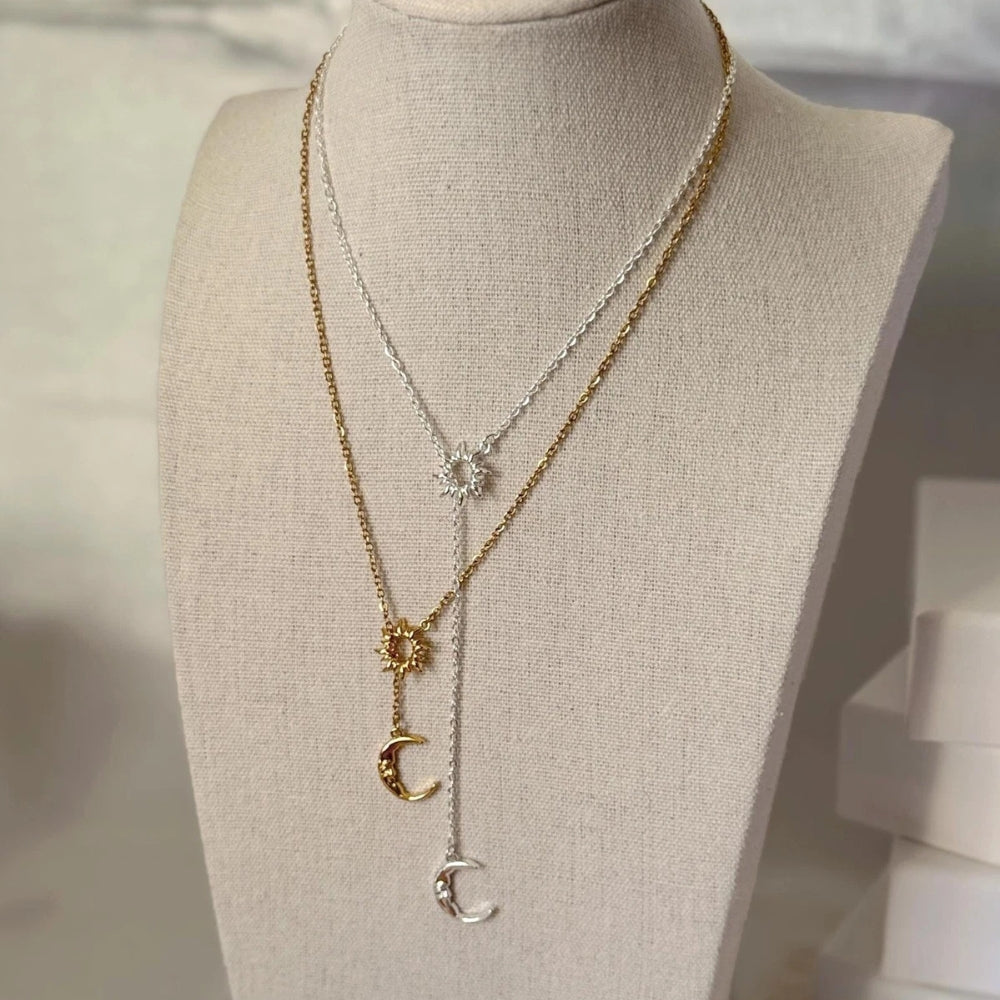 Sun & Moon Lariat Necklaces - Silver