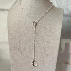 Sun & Moon Lariat Necklaces - Silver