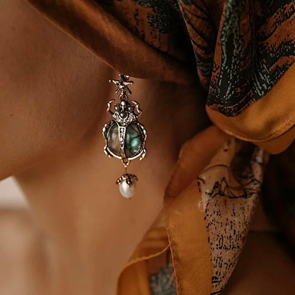 Vintage Scarab Pearl Earrings
