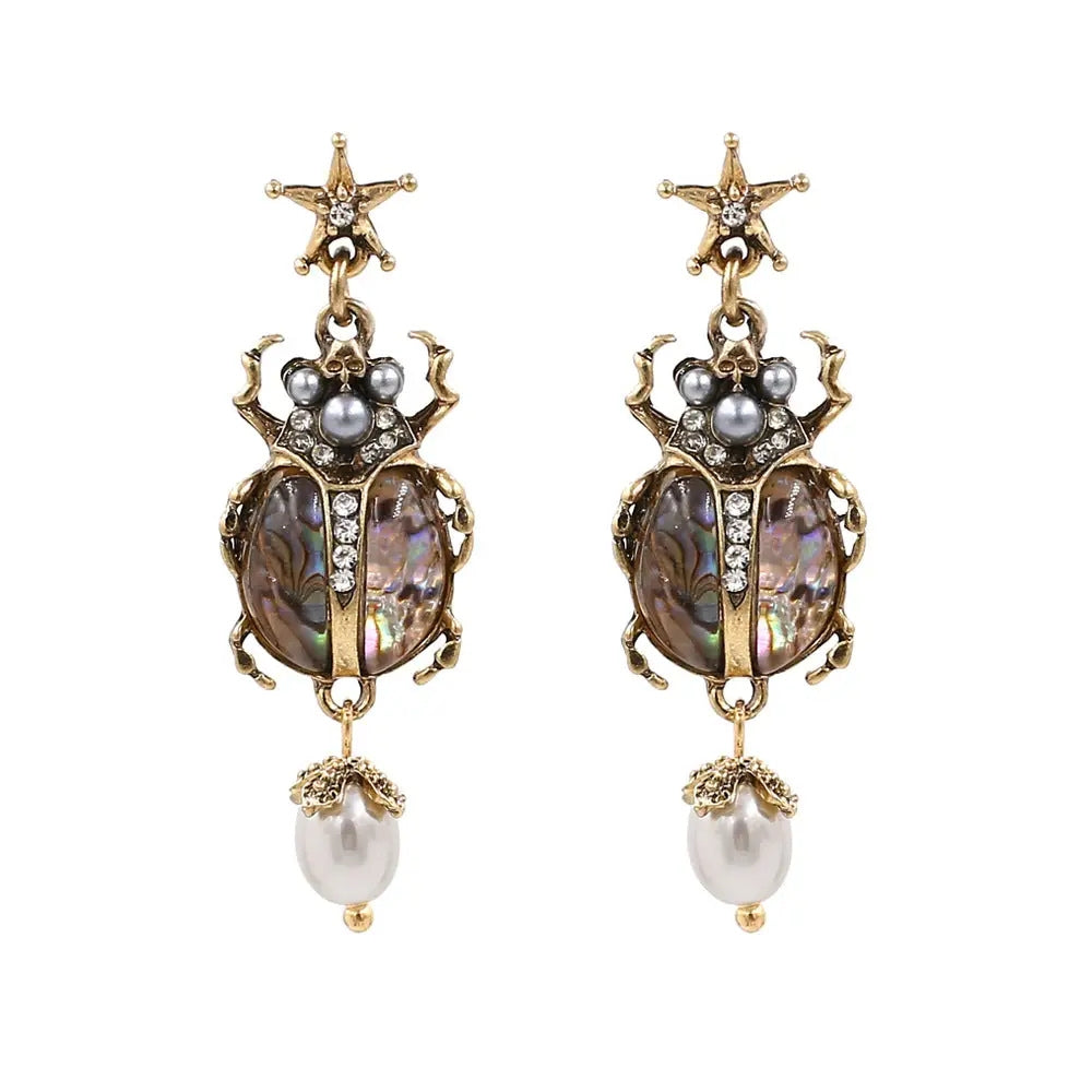 Vintage Scarab Pearl Earrings