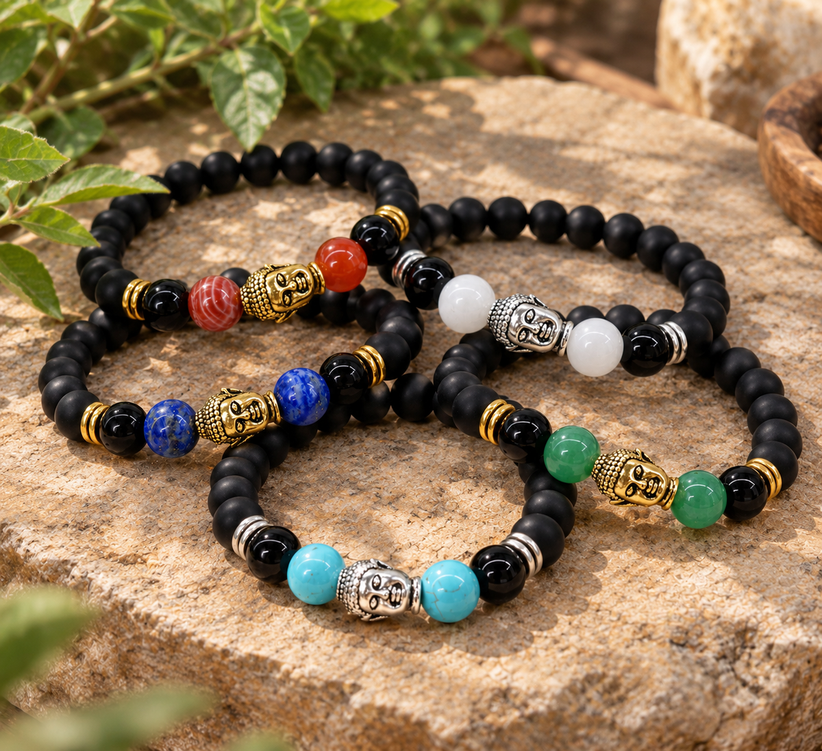 Buddha Black Obsidian Beaded Bracelets