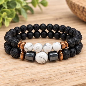 Crystal Black Lava Two Beaded Bracelet Sets