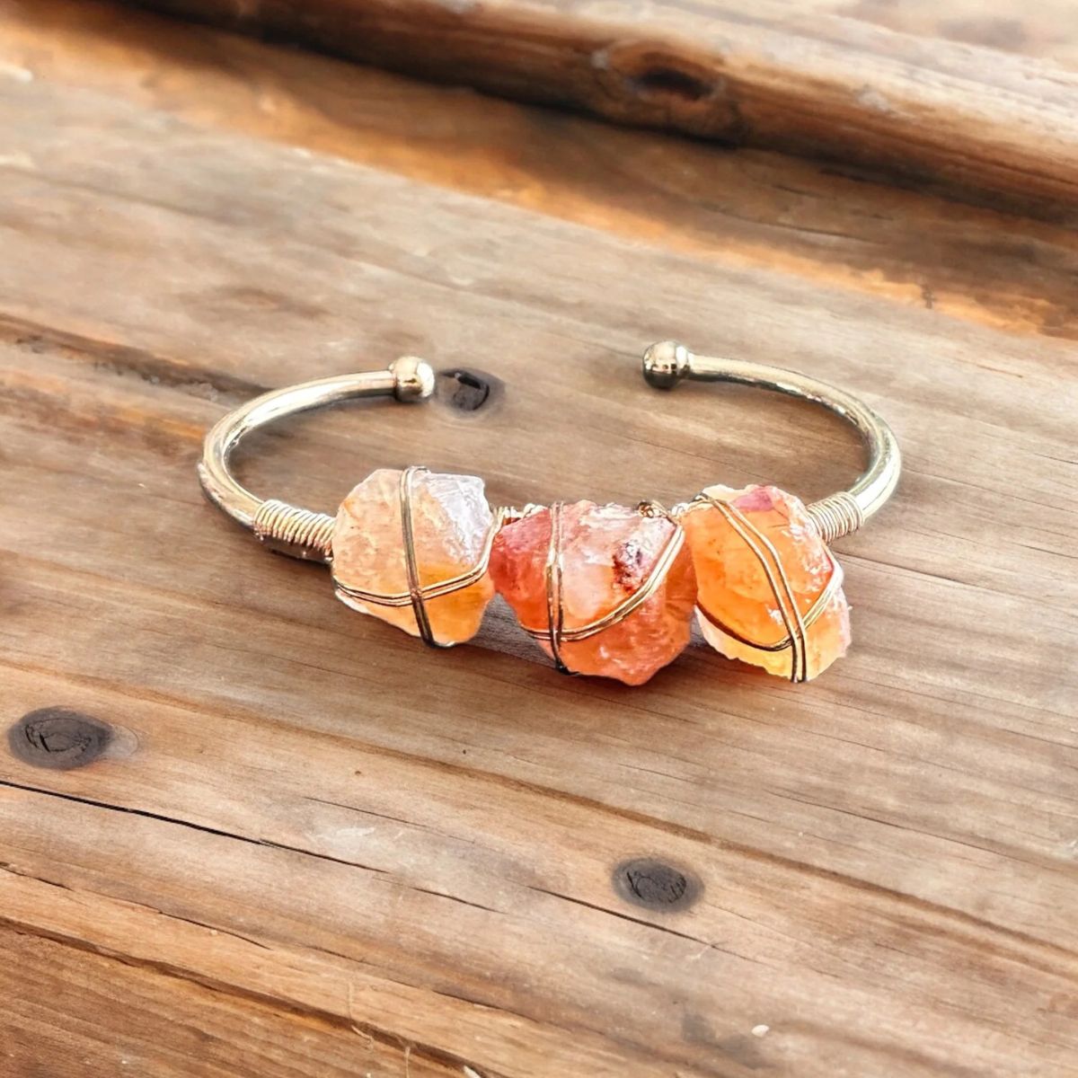 Gemstone Wire-Wrapped Bracelet - Carnelian Yellow Gold