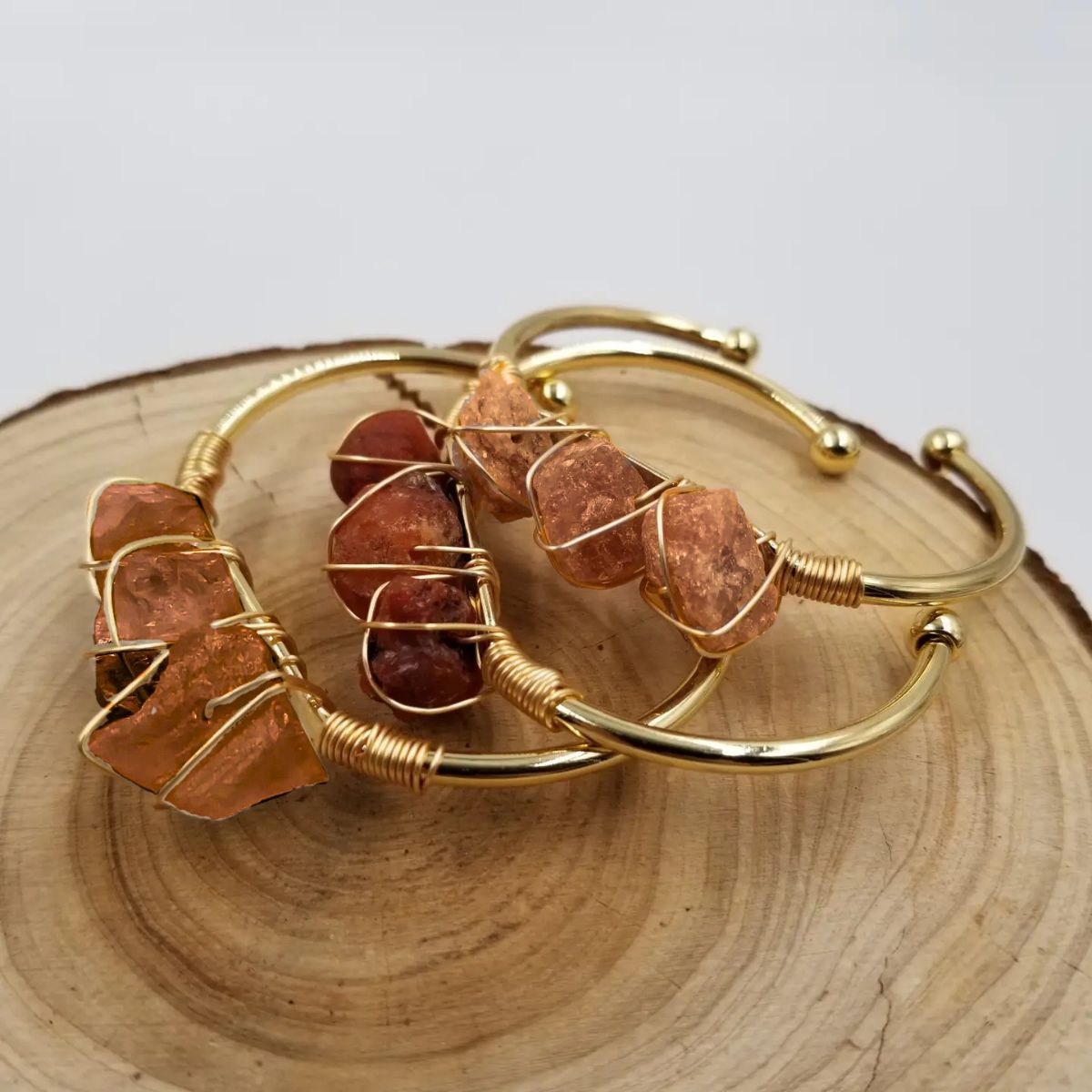Gemstone Wire-Wrapped Bracelet - Carnelian Yellow Gold