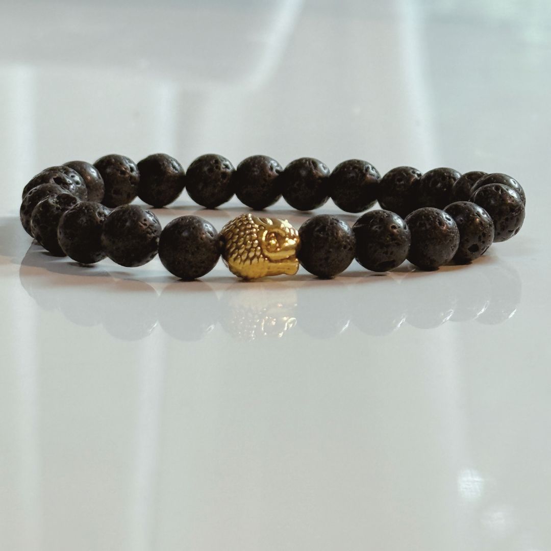 Buddha Crystal Beaded Bracelet - Black Lava