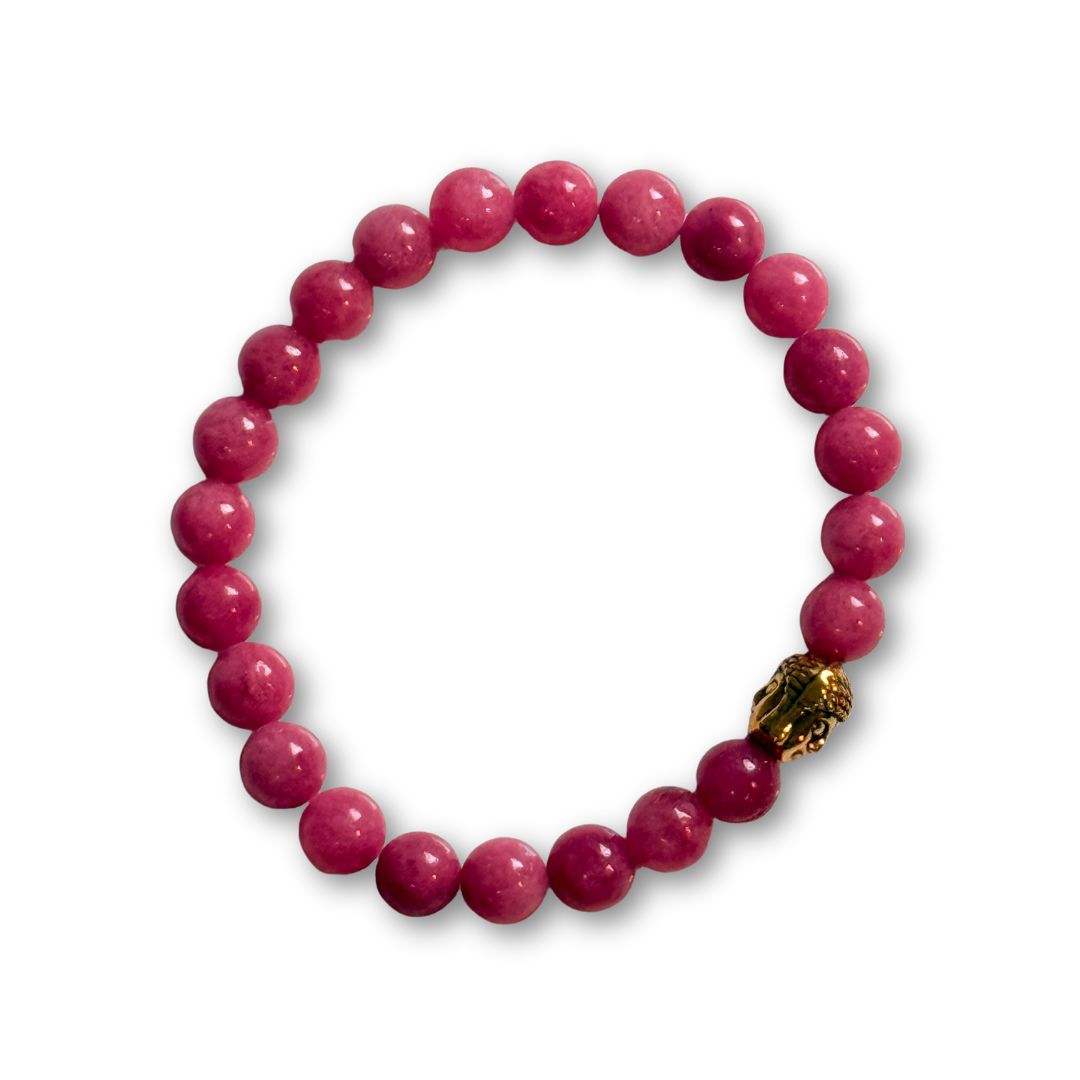 Buddha Crystal Beaded Bracelet - Cherry Quartz