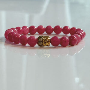 Buddha Crystal Beaded Bracelet - Cherry Quartz