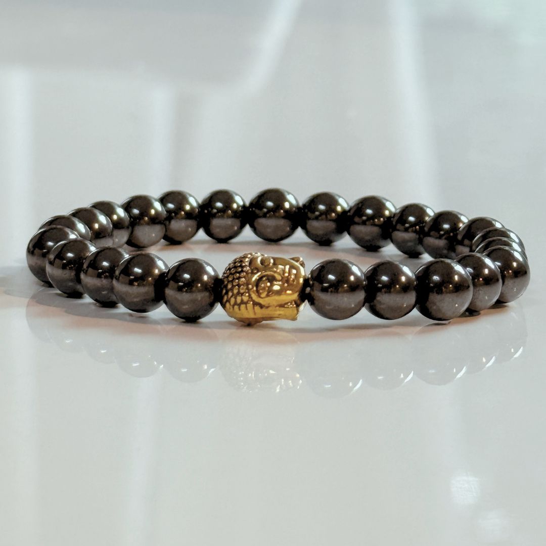 Buddha Crystal Beaded Bracelet - Hematite