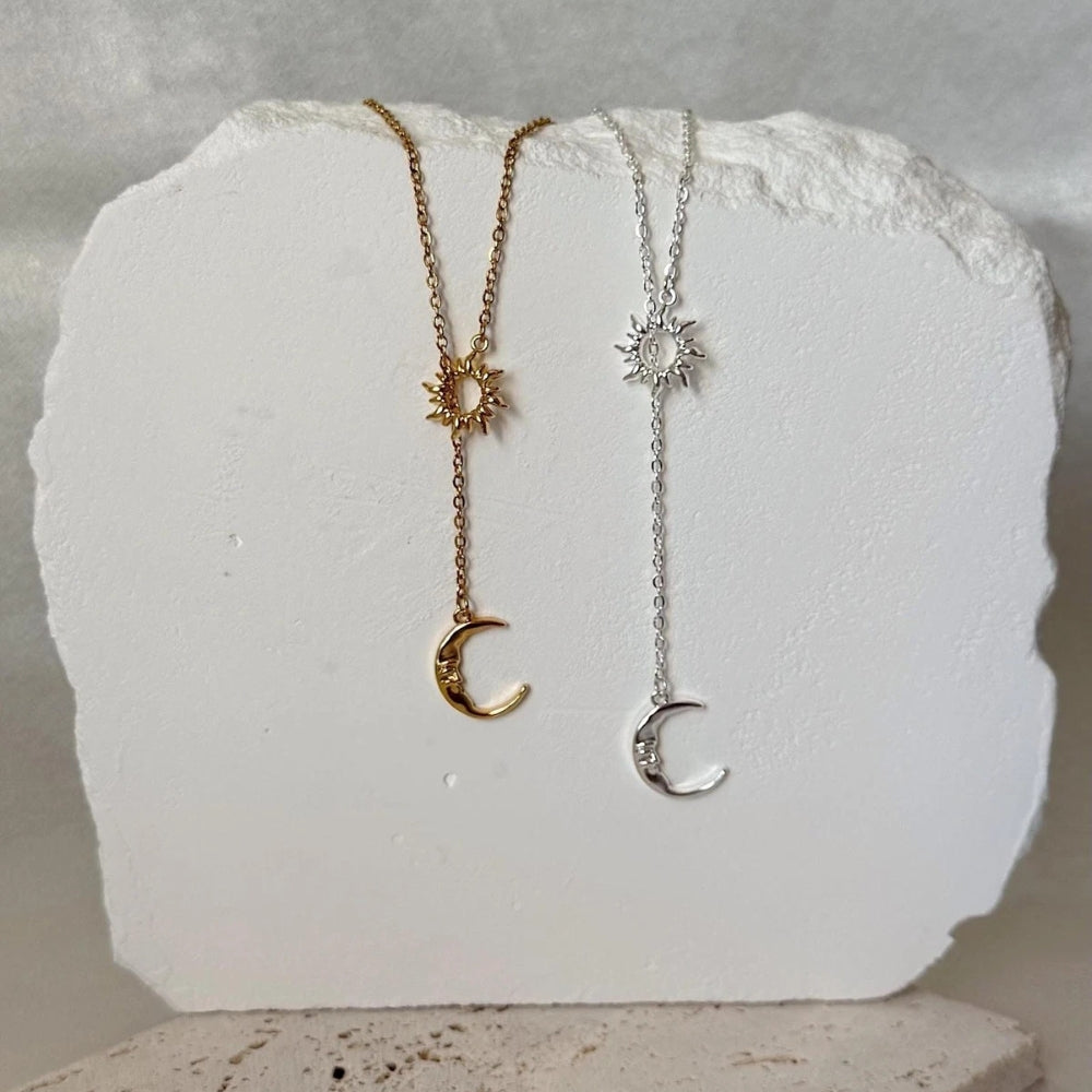 Sun & Moon Lariat Necklaces - Silver