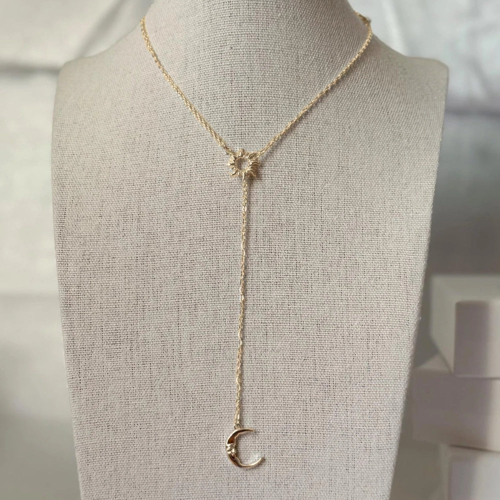 Sun & Moon Lariat Necklaces - Gold