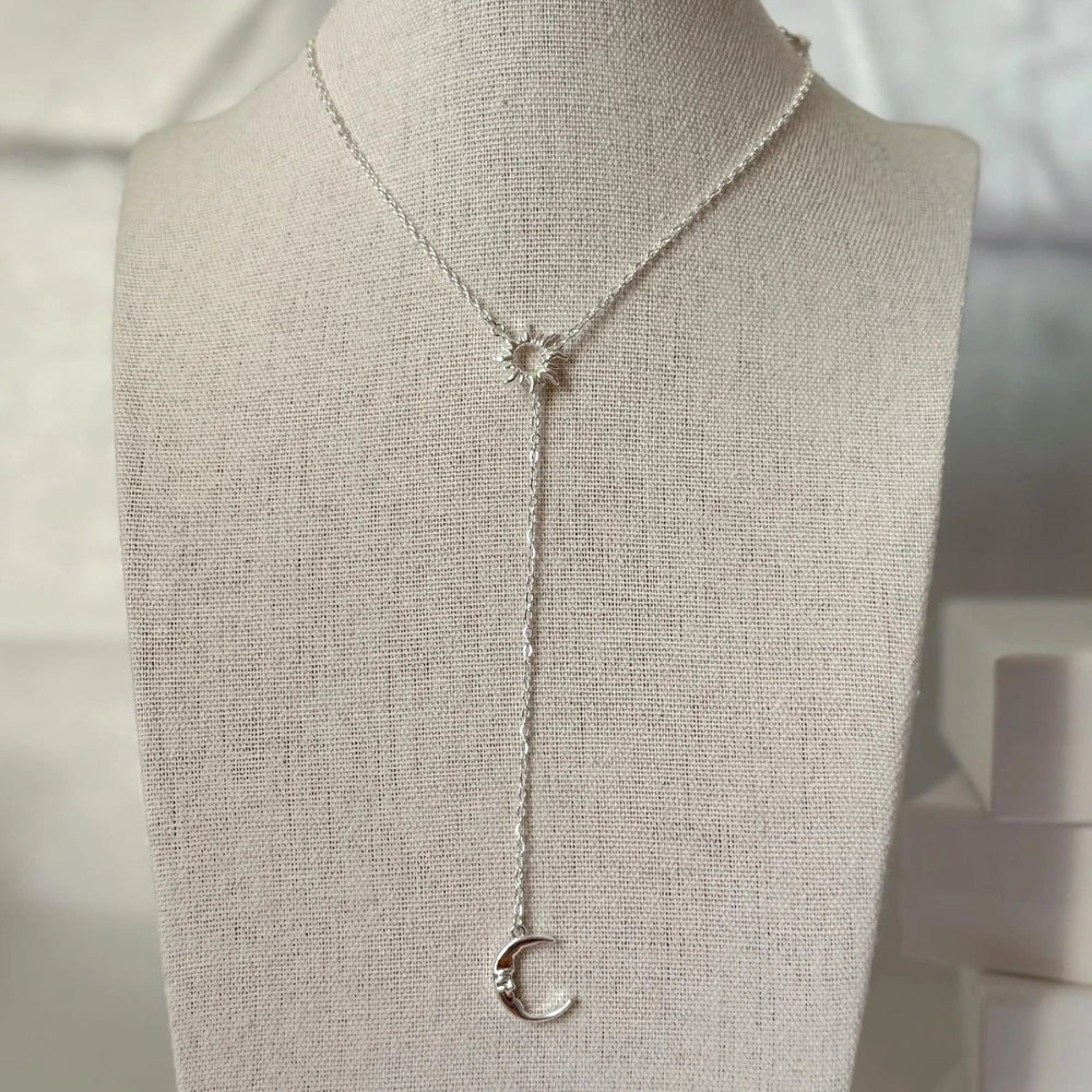 Sun & Moon Lariat Necklaces - Silver