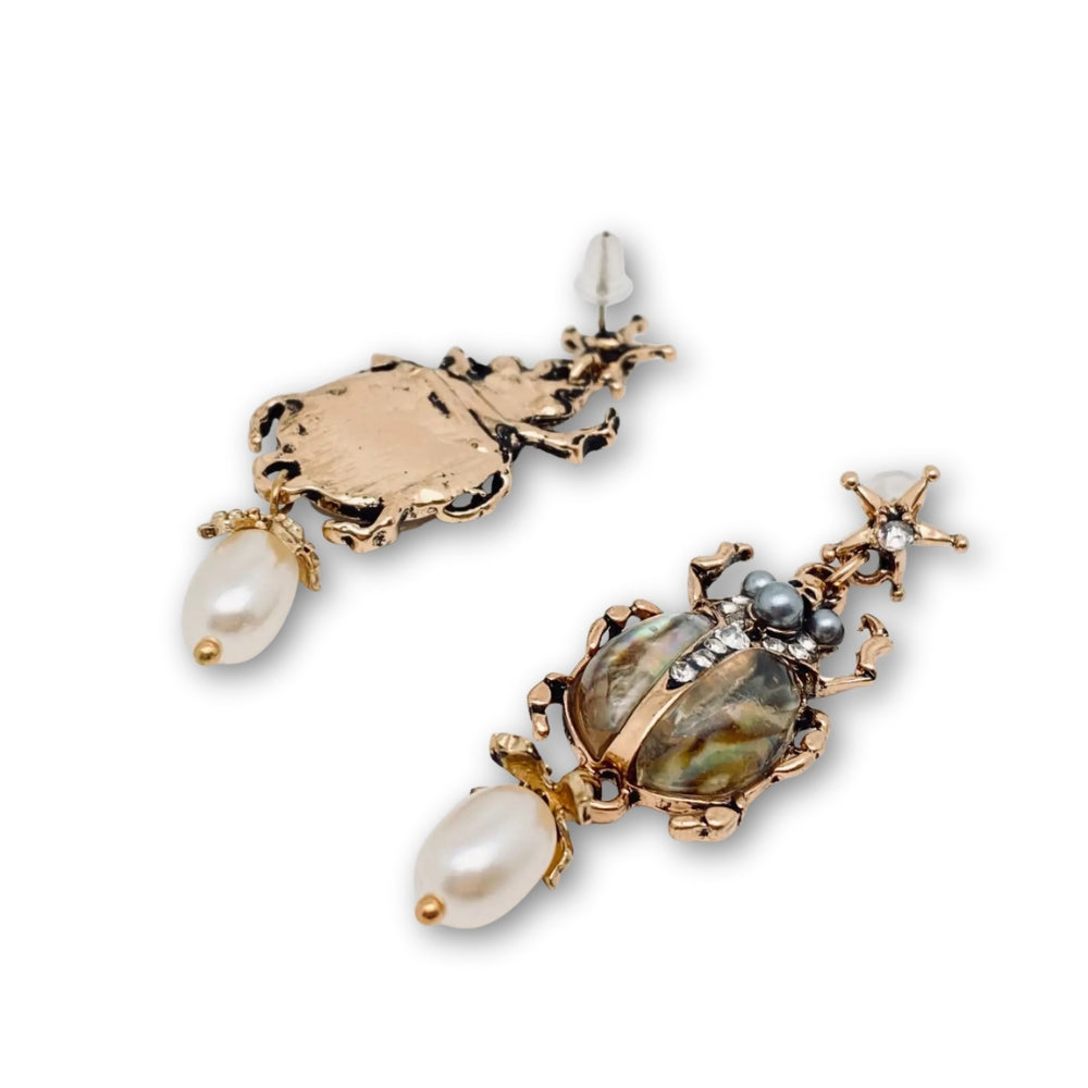 Vintage Scarab Pearl Earrings