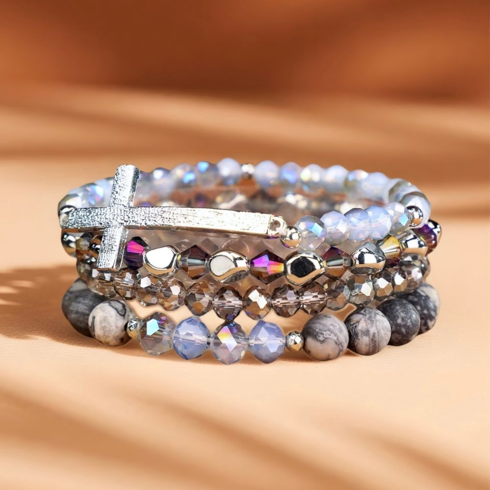 Healing Cross 4 Stack Bracelets - Cool Jasper