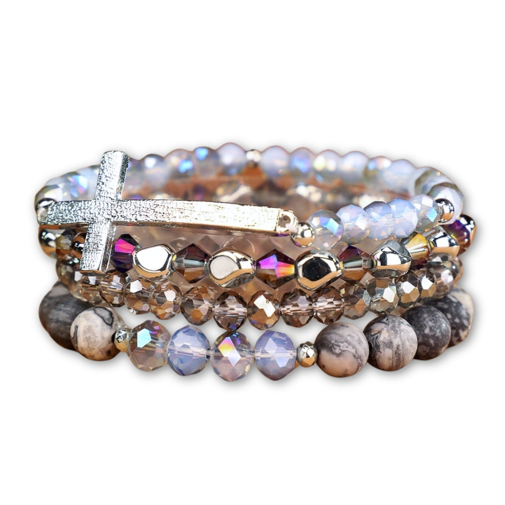Healing Cross 4 Stack Bracelets - Cool Jasper