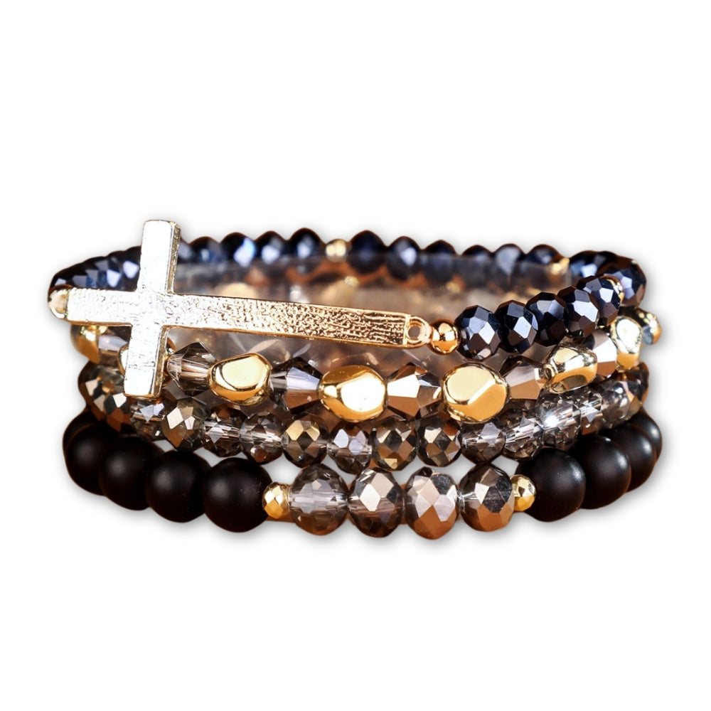 Healing Cross 4 Stack Bracelets - Jet