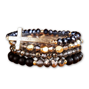 Healing Cross 4 Stack Bracelets - Jet