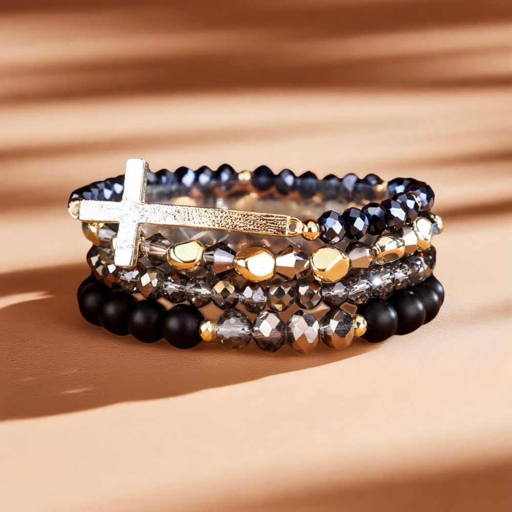 Healing Cross 4 Stack Bracelets - Jet