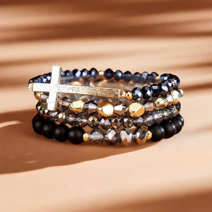 Healing Cross 4 Stack Bracelets - Jet