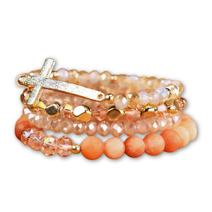 Healing Cross 4 Stack Bracelets - Rose Quartz