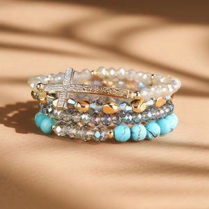 Healing Cross 4 Stack Bracelets - Turquoise