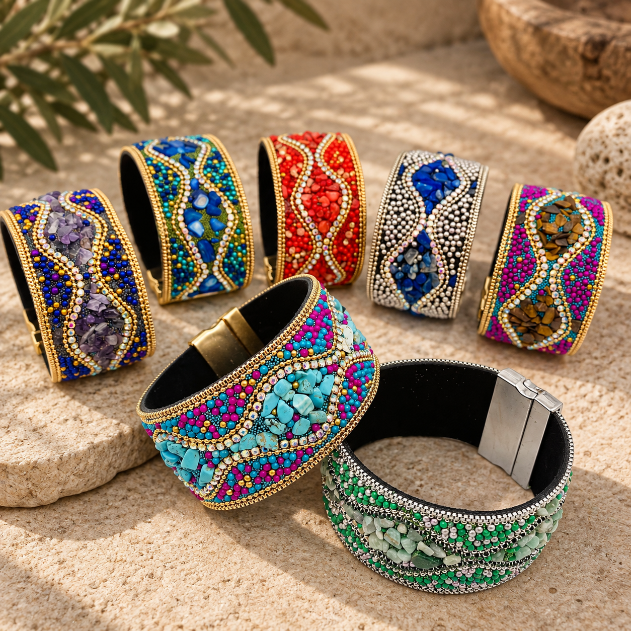 Boho Sparkle Magnetic Cuff Bracelet