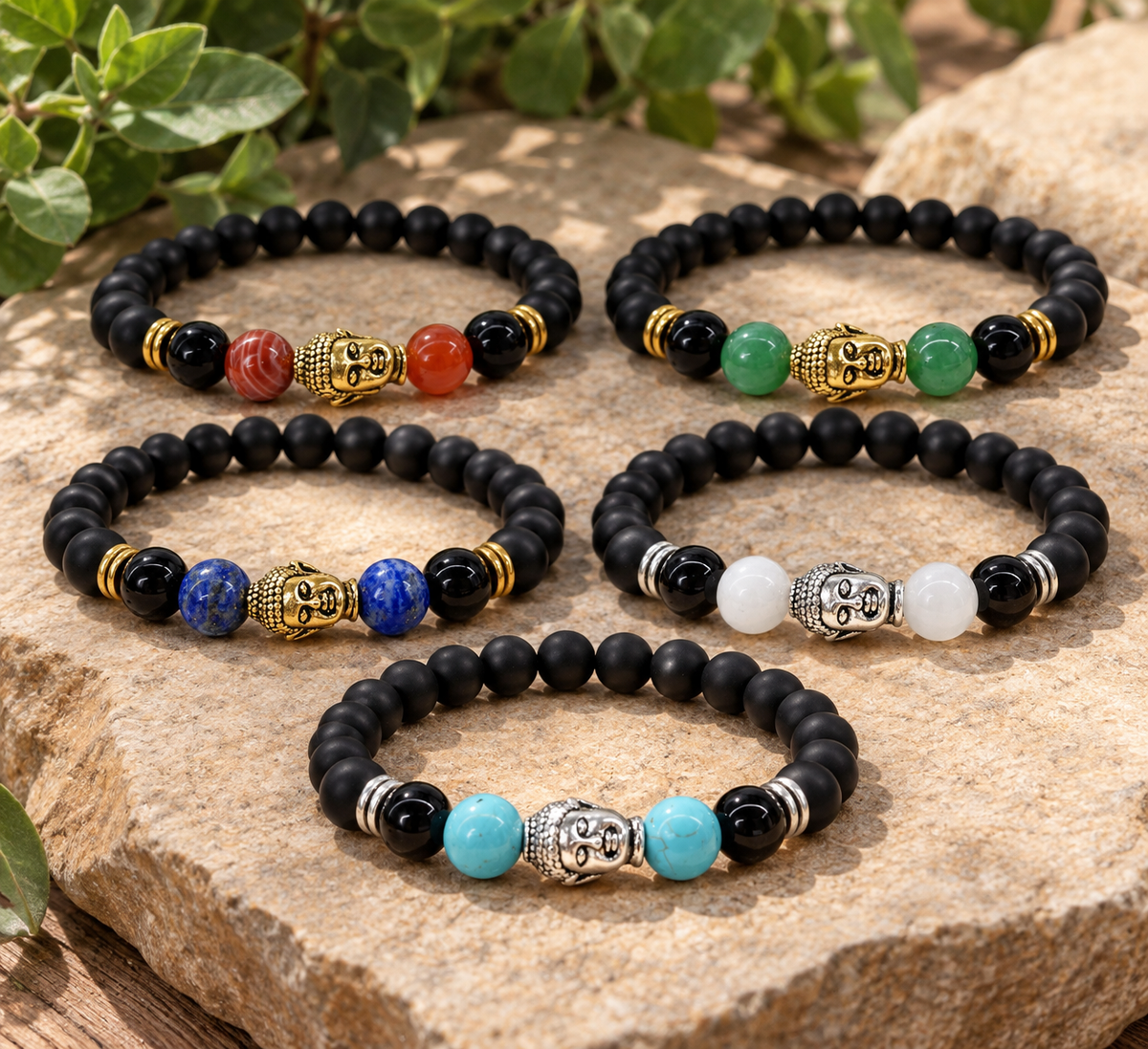 Buddha Black Obsidian Beaded Bracelets