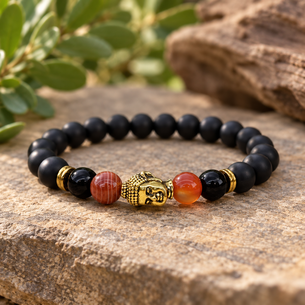 Buddha Black Obsidian Beaded Bracelets