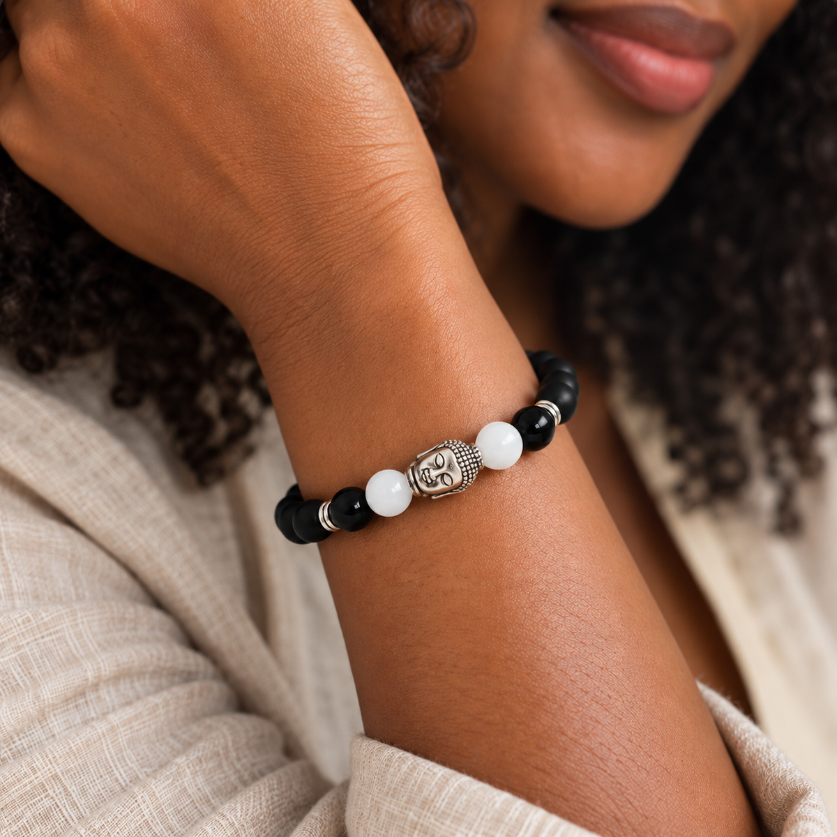 Buddha Black Obsidian Beaded Bracelets