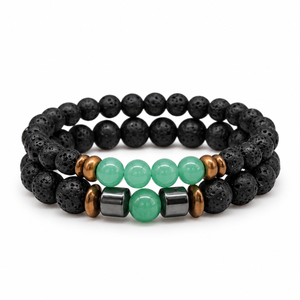 Crystal Black Lava Two Beaded Bracelet Sets