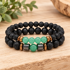 Crystal Black Lava Two Beaded Bracelet Sets