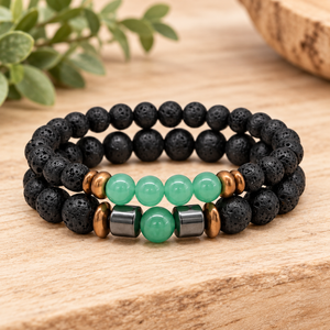 Crystal Black Lava Two Beaded Bracelet Sets