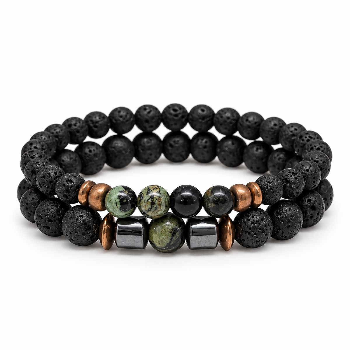 Crystal Black Lava Two Beaded Bracelet Sets