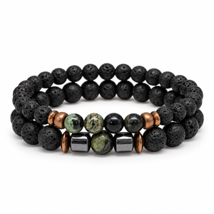 Crystal Black Lava Two Beaded Bracelet Sets