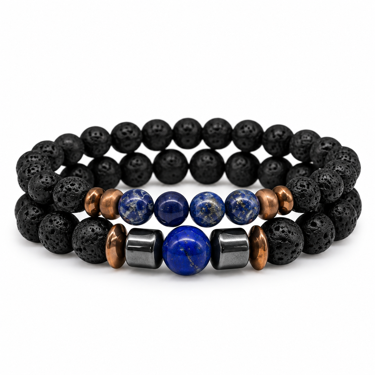 Crystal Black Lava Two Beaded Bracelet Sets