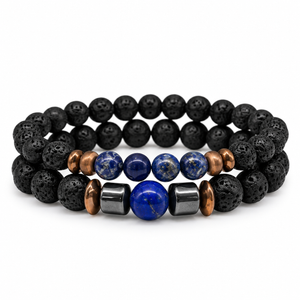 Crystal Black Lava Two Beaded Bracelet Sets