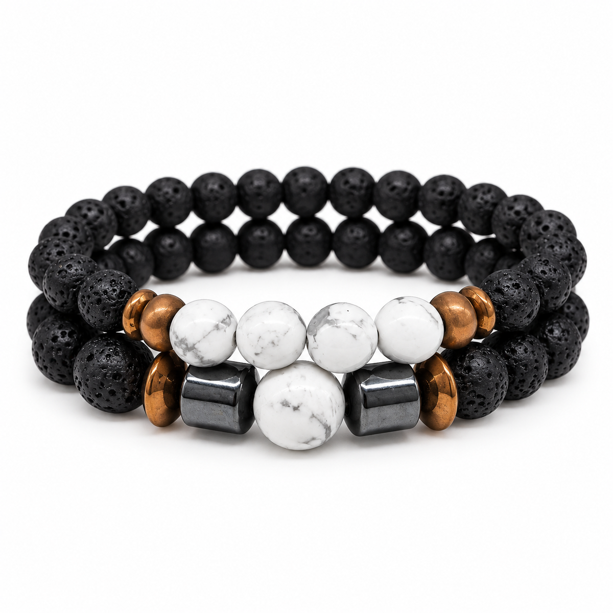 Crystal Black Lava Two Beaded Bracelet Sets