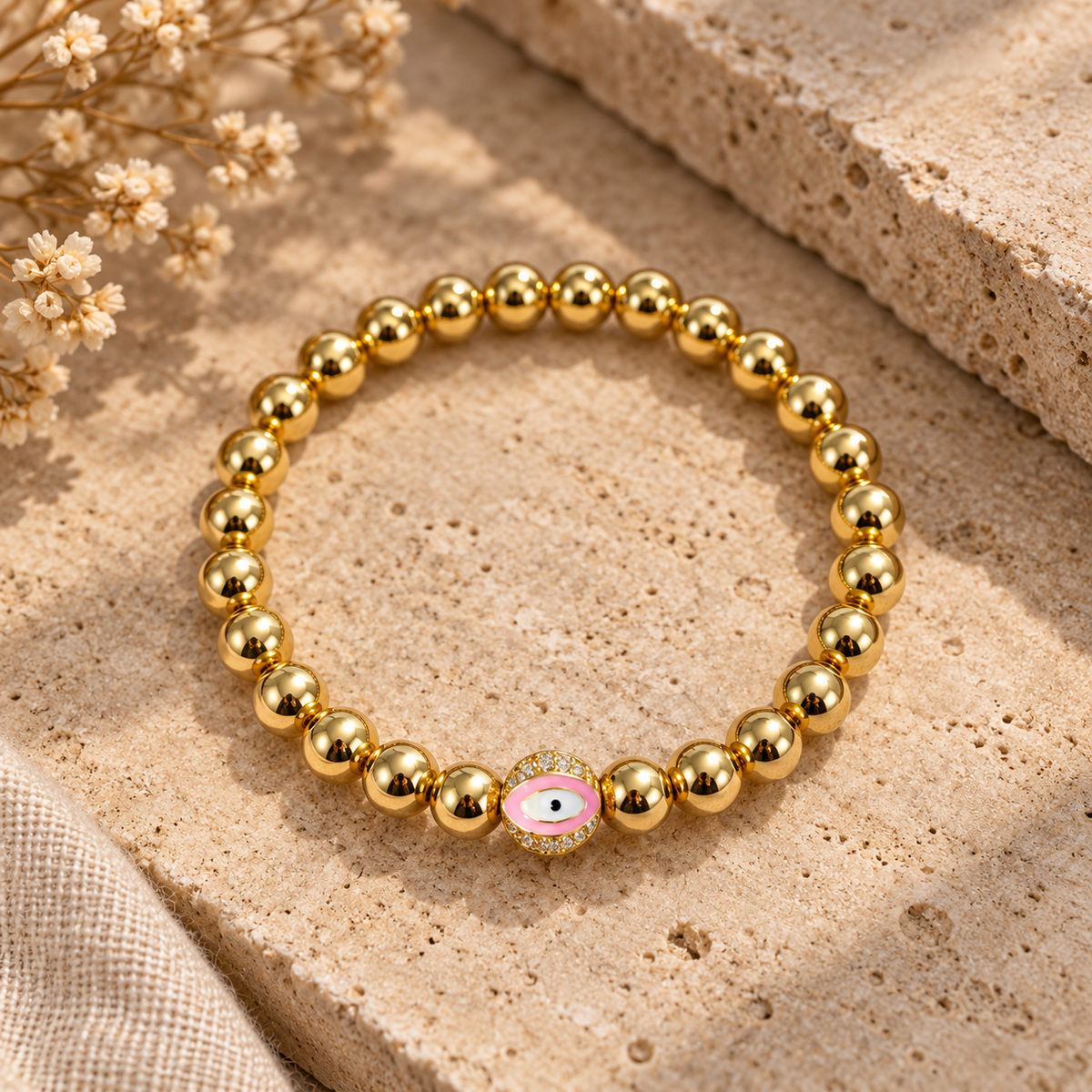 Evil Eye Golden Ball Charm Bracelet