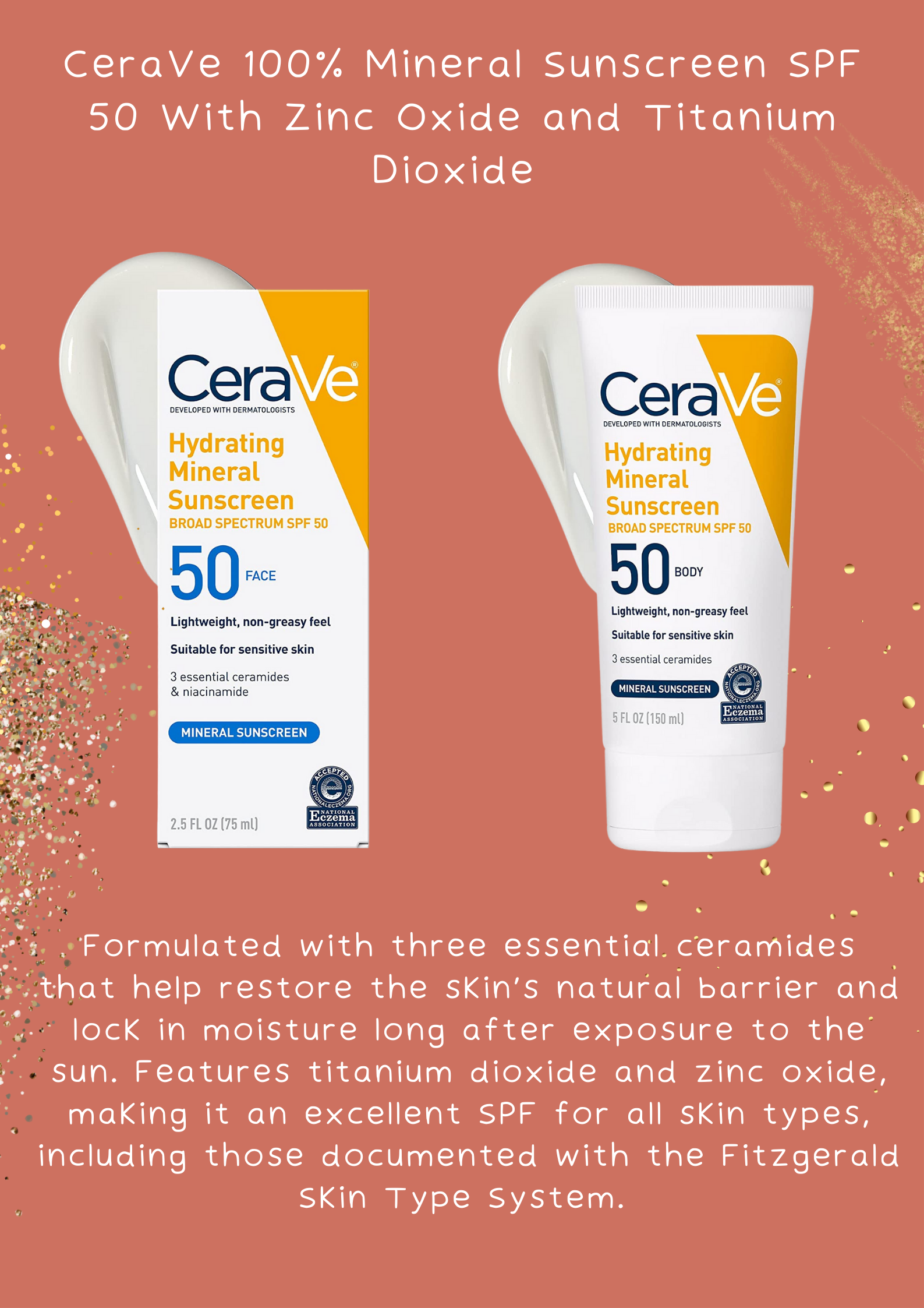 CeraVe 100% Mineral Body Sunscreen SPF 50 with Zinc Oxide and Titanium Dioxide